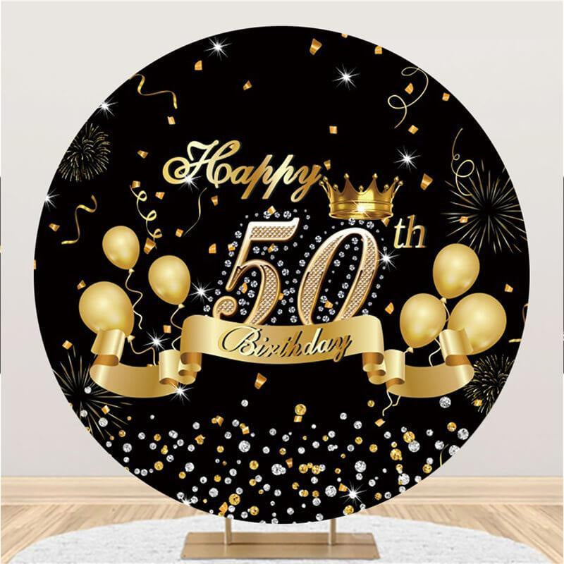 Aperturee Round Gold Balloons 50th Birthday Backdrop For Party