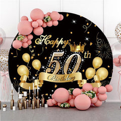 Aperturee Round Gold Balloons 50th Birthday Backdrop For Party