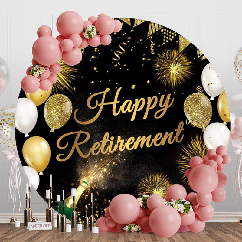 Aperturee - Round Gold Glitter Balloon Happy Retirement Backdrop