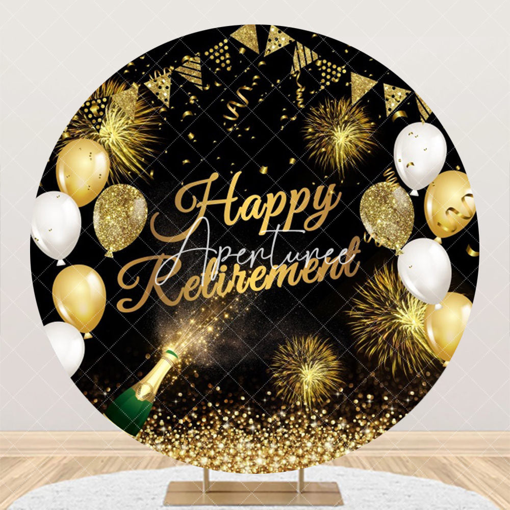 Aperturee - Round Gold Glitter Balloon Happy Retirement Backdrop