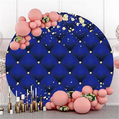 Aperturee Round Gold Glitter Navy Blue Happy Birthday Backdrop