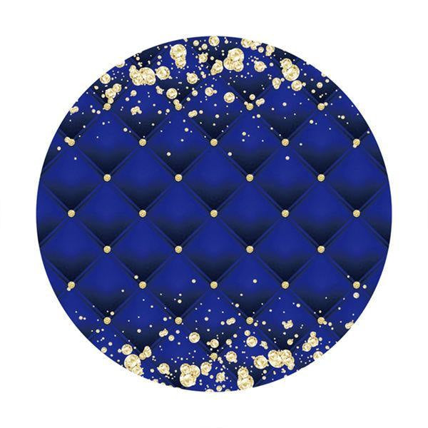 Aperturee Round Gold Glitter Navy Blue Happy Birthday Backdrop