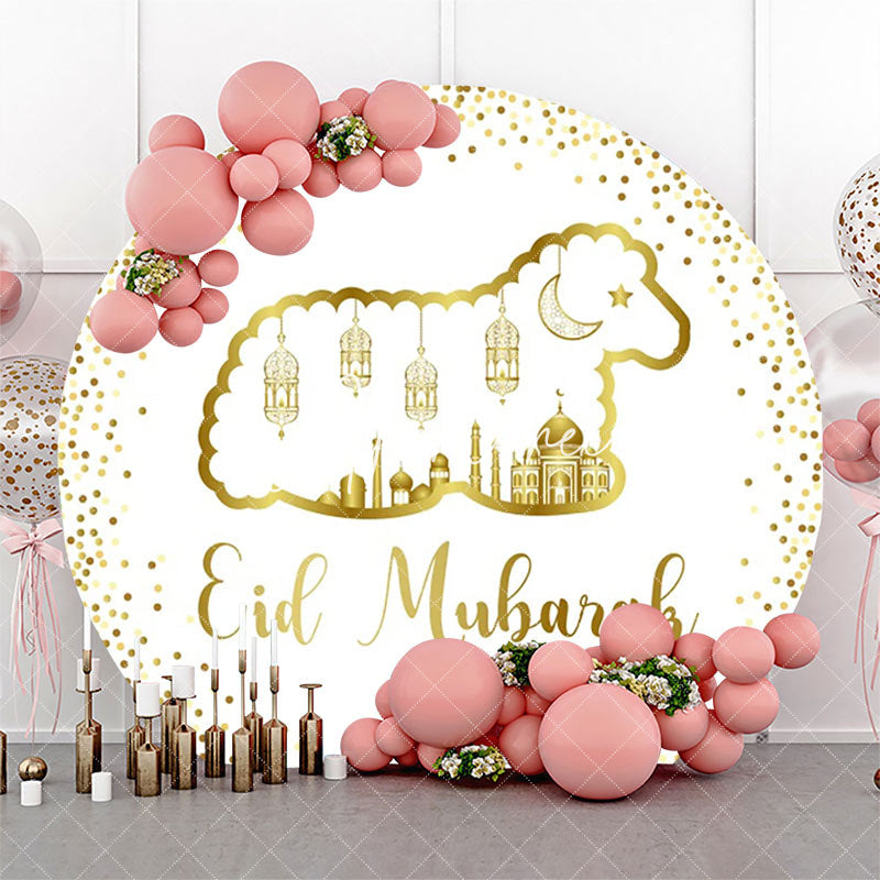 Aperturee - Round Gold Glitter Sheep Round Eid Mubarak Backdrop