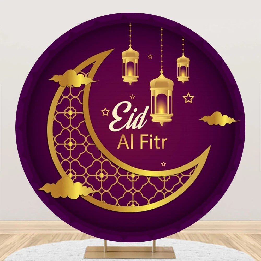 Aperturee - Round Gold Moon Lamp Purple Eid Al Fitr Backdrop