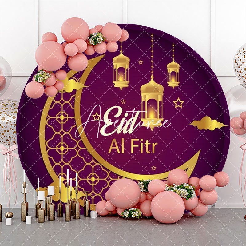 Aperturee - Round Gold Moon Lamp Purple Eid Al Fitr Backdrop