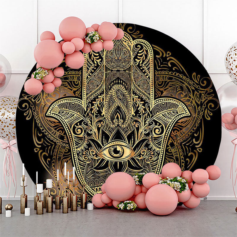 Aperturee - Round Gold Mysterious Mandala Hamasa Hand Backdrop