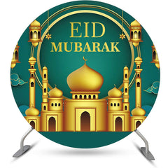 Aperturee - Round Gold Palace Lantern Green Eid Mubarak Backdrop