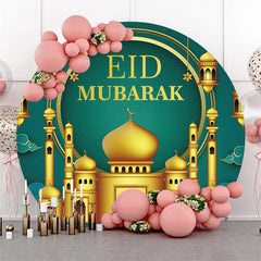 Aperturee - Round Gold Palace Lantern Green Eid Mubarak Backdrop