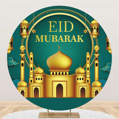 Aperturee - Round Gold Palace Lantern Green Eid Mubarak Backdrop