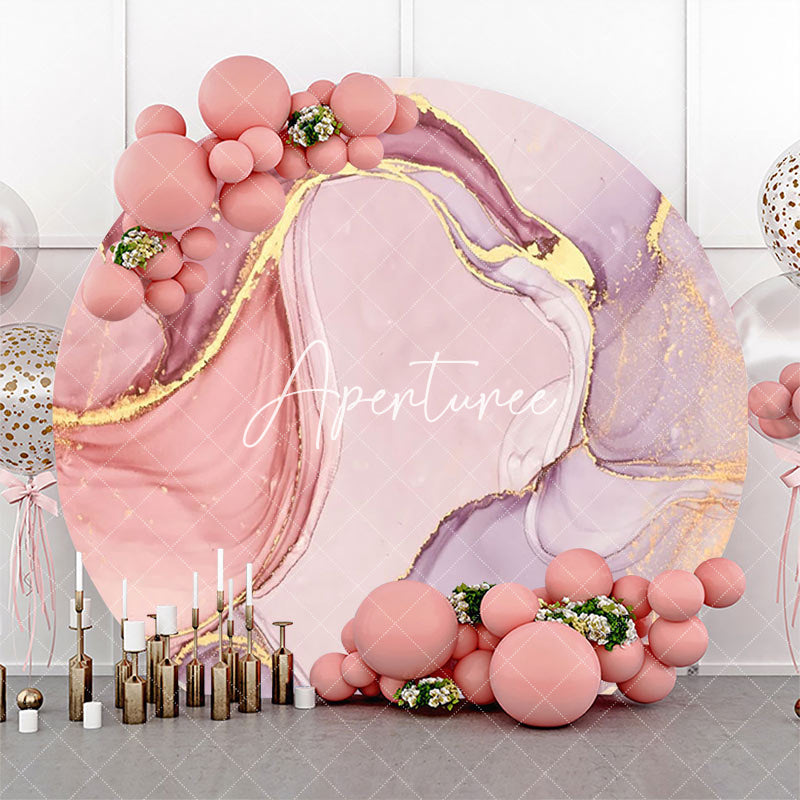 Aperturee - Round Gold Pink Abstract Marble Texture Backdrop