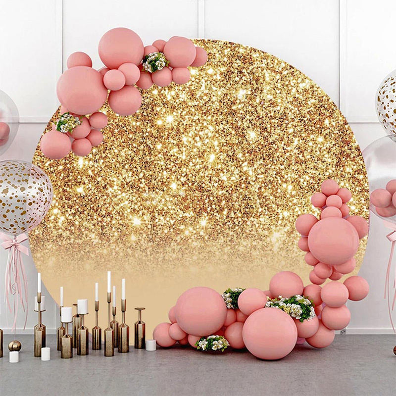 Aperturee - Round Golden Glitter Bokeh Backdrop For Birthday