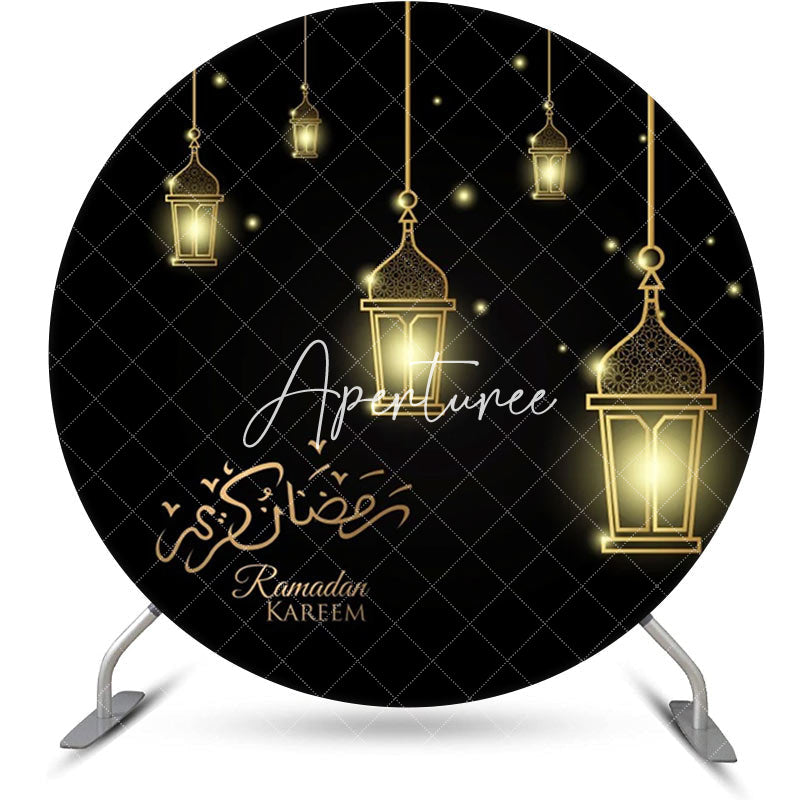 Aperturee - Round Golden Light Black Ramadan Kareem Eid Backdrop