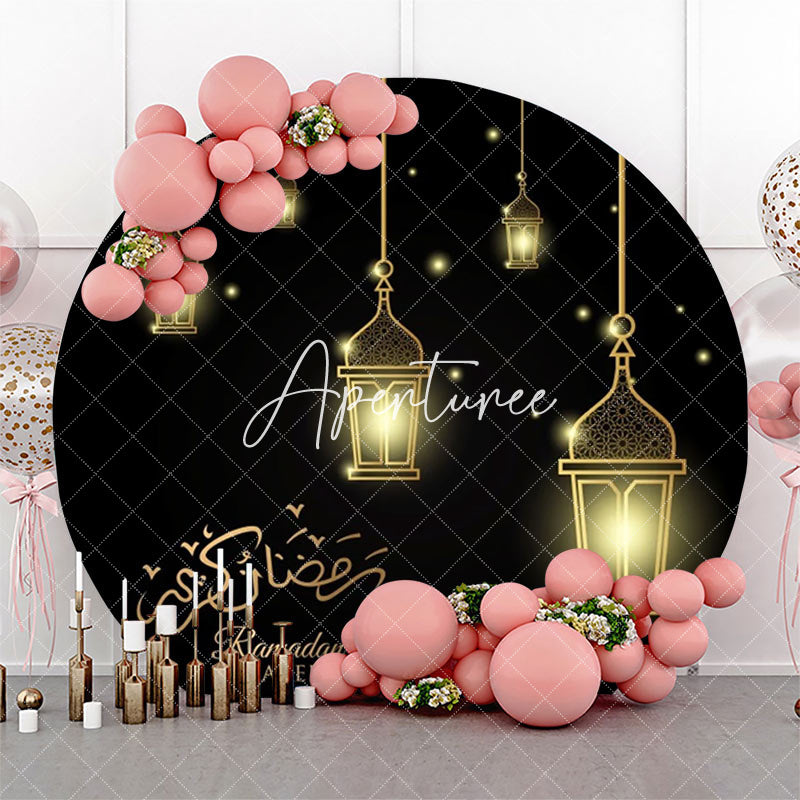 Aperturee - Round Golden Light Black Ramadan Kareem Eid Backdrop