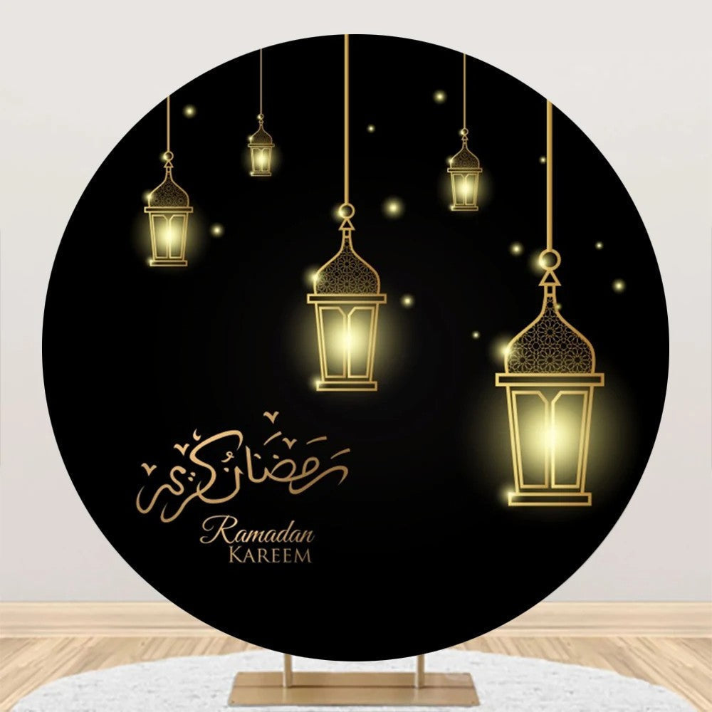 Aperturee - Round Golden Light Black Ramadan Kareem Eid Backdrop