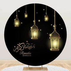 Aperturee - Round Golden Light Black Ramadan Kareem Eid Backdrop