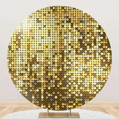 Aperturee - Round Golden Metal Plaid Pattern Birthday Backdrop