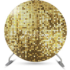 Aperturee - Round Golden Metal Plaid Pattern Birthday Backdrop