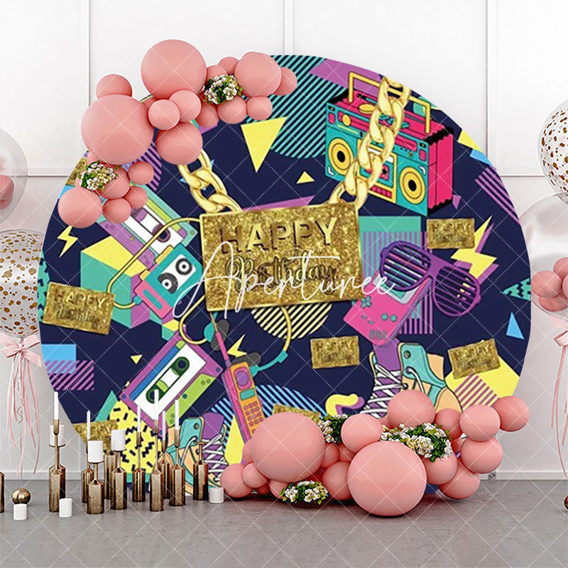 Aperturee - Round Golden Necklace Music Disco Birthday Backdrop