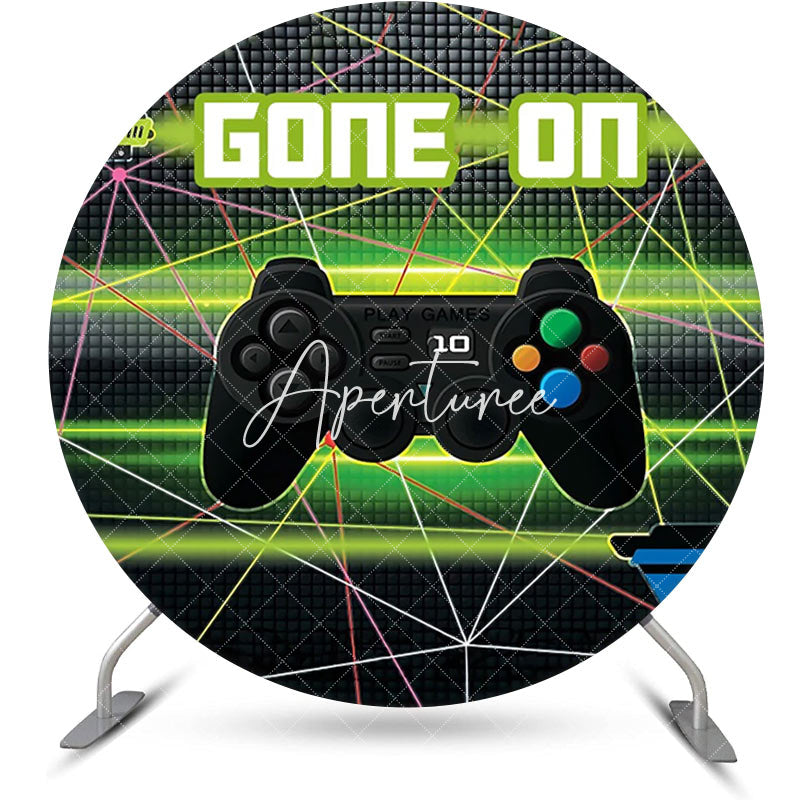 Aperturee - Round Gone On Gamepad Black Green Party Backdrop