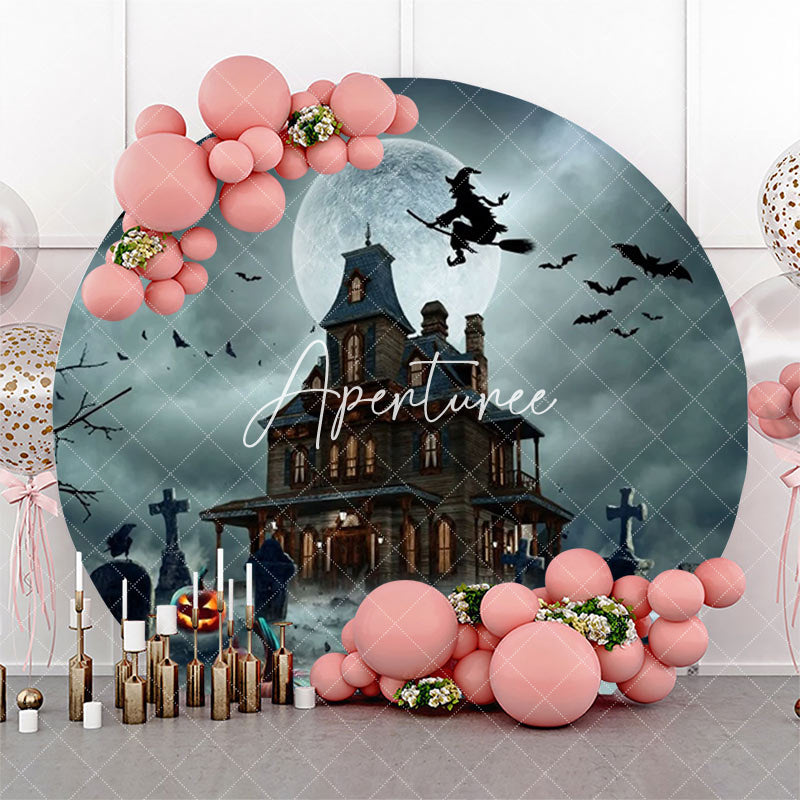 Aperturee - Round Grave Night Castle Witch Halloween Backdrop