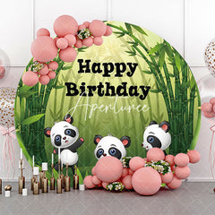 Aperturee - Round Green Bamboo Forest Panda Birthday Backdrop