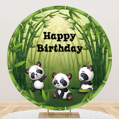 Aperturee - Round Green Bamboo Forest Panda Birthday Backdrop