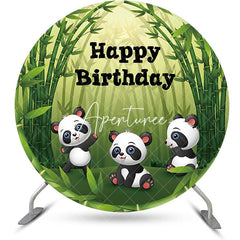 Aperturee - Round Green Bamboo Forest Panda Birthday Backdrop