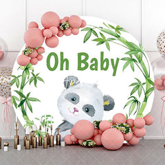 Aperturee - Round Green Bamboo Panda White Baby Shower Backdrop