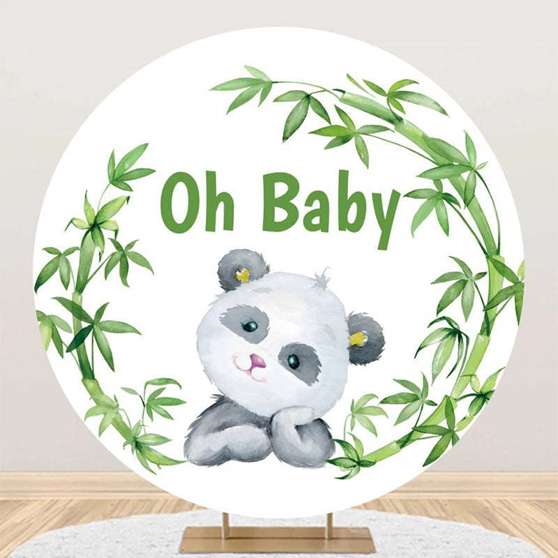 Aperturee - Round Green Bamboo Panda White Baby Shower Backdrop