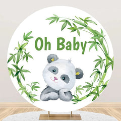 Aperturee - Round Green Bamboo Panda White Baby Shower Backdrop