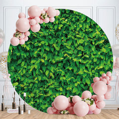 Aperturee - Round Green Leaves Birthday Backdrop For Party