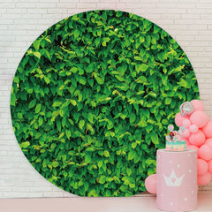 Aperturee - Round Green Leaves Birthday Backdrop For Party