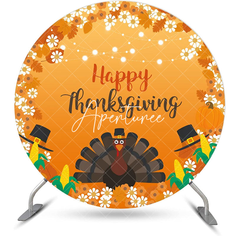 Aperturee - Round Hat Light Turkey Maple Thanksgiving Backdrop