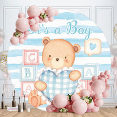 Aperturee - Round Its A Boy Bear Blue Baby Shower Backdrop