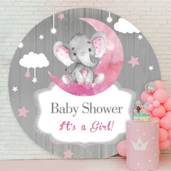 Aperturee - Round Its A Girl Pink Elephant Baby Shower Backdrop