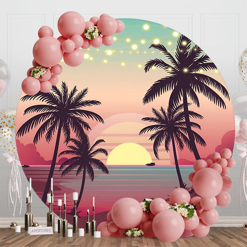 Aperturee - Round Light Summer Sunset Palm Trees Beach Backdrop