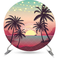 Aperturee - Round Light Summer Sunset Palm Trees Beach Backdrop