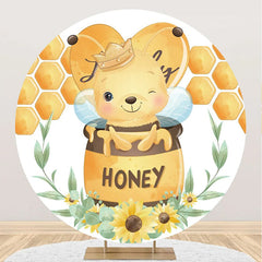 Aperturee - Round Little Bee Honeycomb Floral Birthday Backdrop