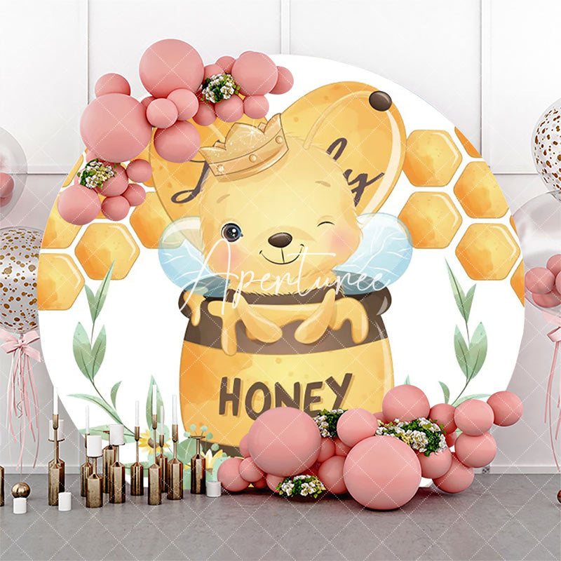 Aperturee - Round Little Bee Honeycomb Floral Birthday Backdrop