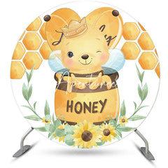 Aperturee - Round Little Bee Honeycomb Floral Birthday Backdrop