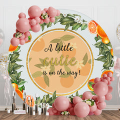 Aperturee - Round Little Cutie Orange Leaf Baby Shower Backdrop