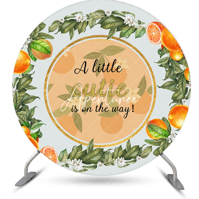 Aperturee - Round Little Cutie Orange Leaf Baby Shower Backdrop