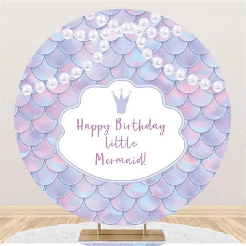 Aperturee - Round Little Mermaid Pearl Scales Birthday Backdrop