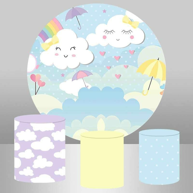 Aperturee Round Love Rainbow White Clouds Baby Shower Backdrop