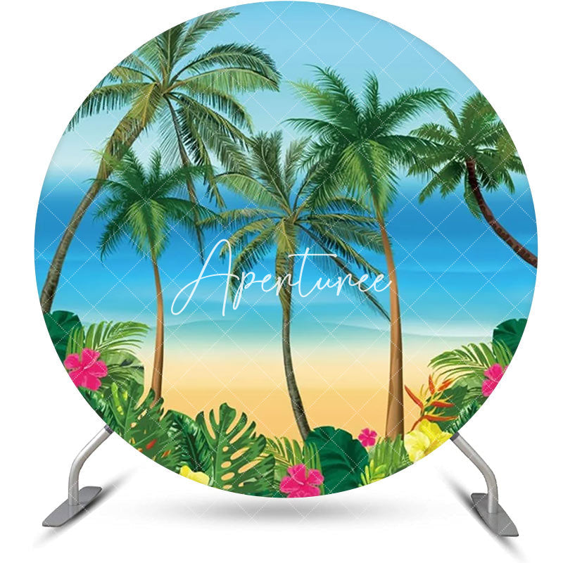 Aperturee - Round Montera Floral Trees Coastal Summer Backdrop