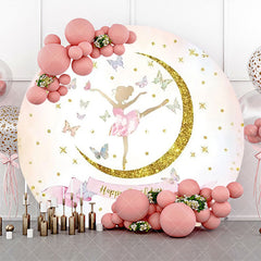 Aperturee - Round Moon Butterfly Ballet Girl Birthday Backdrop