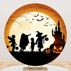 Aperturee - Round Moon Silhouette Pumpkin Halloween Backdrop