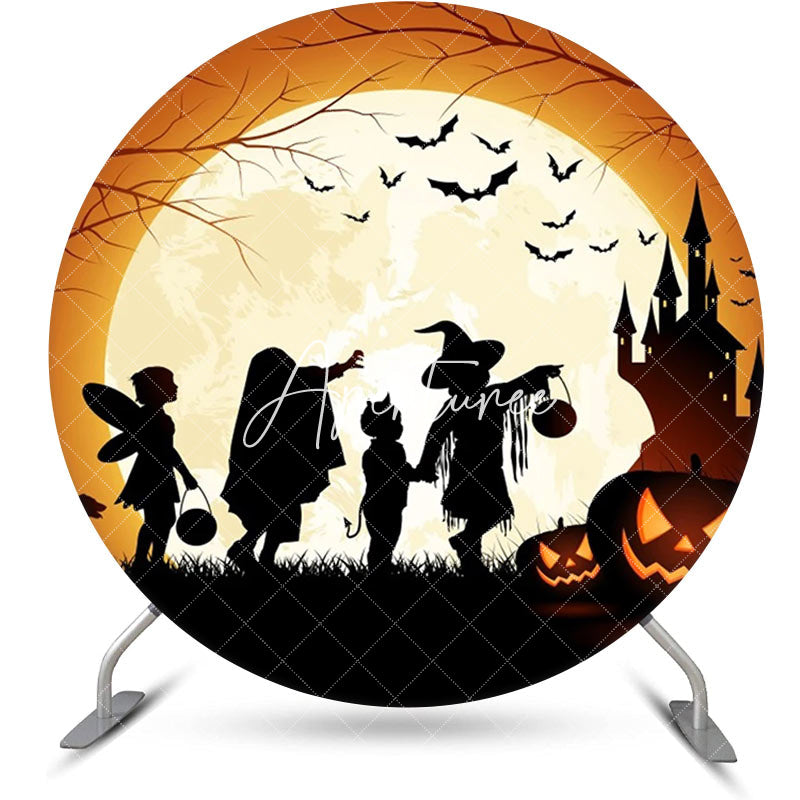 Aperturee - Round Moon Silhouette Pumpkin Halloween Backdrop