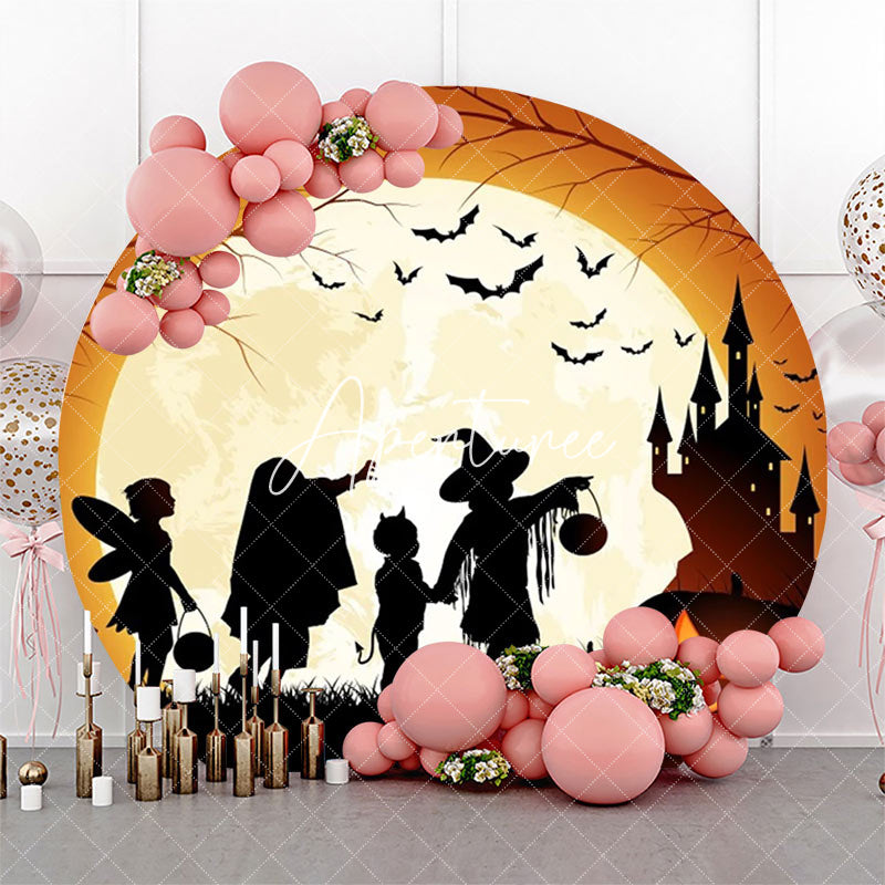 Aperturee - Round Moon Silhouette Pumpkin Halloween Backdrop