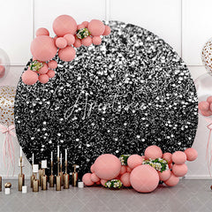 Aperturee - Round Morden Black Silver Sparkling Birthday Backdrop